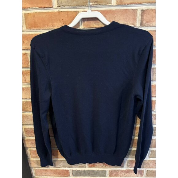 Tahari Mens Italian Merino Wool Blend V-Neck Sweater Navy Blue Medium - Picture 2 of 6